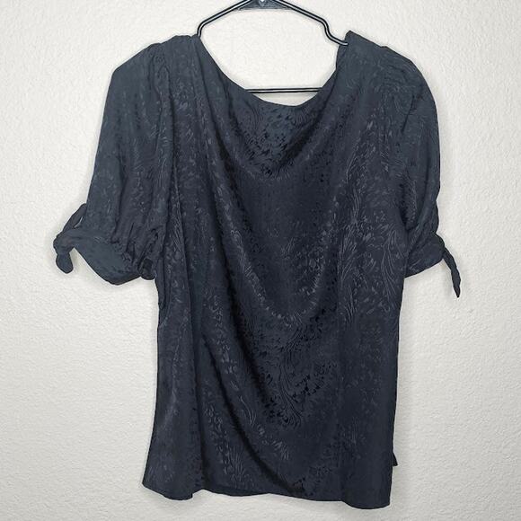 ModCloth Womens Top Plus 1x Black Satin Puff Sleeve Blouse Career Business - Picture 5 of 6